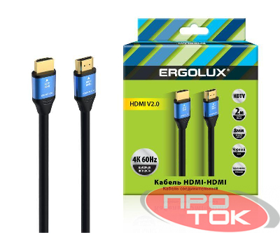 Кабель видео HDMI-HDMI ELX-VC01-HDMI 4К 60Гц 2м PVC+металл коробка черн. Ergolux 15299